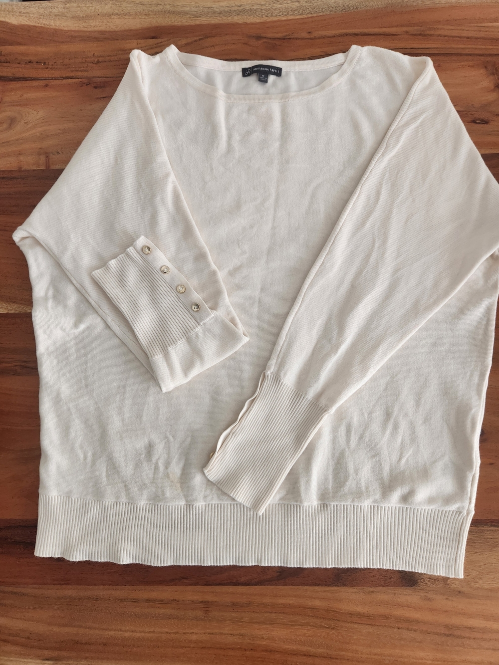Adrianna Papell Cream Crewneck Sweater with Button Cuffs